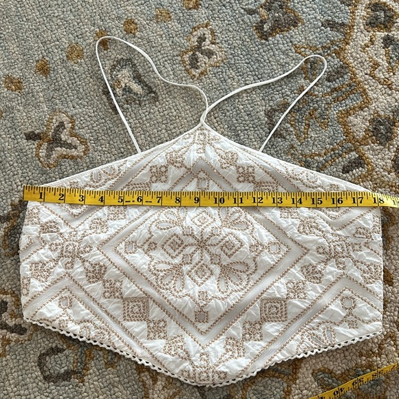 Anthropologie Boho Embroidered Neutral Coastal Festival Halter Crop Top Sz 12 - Picture 9 of 12